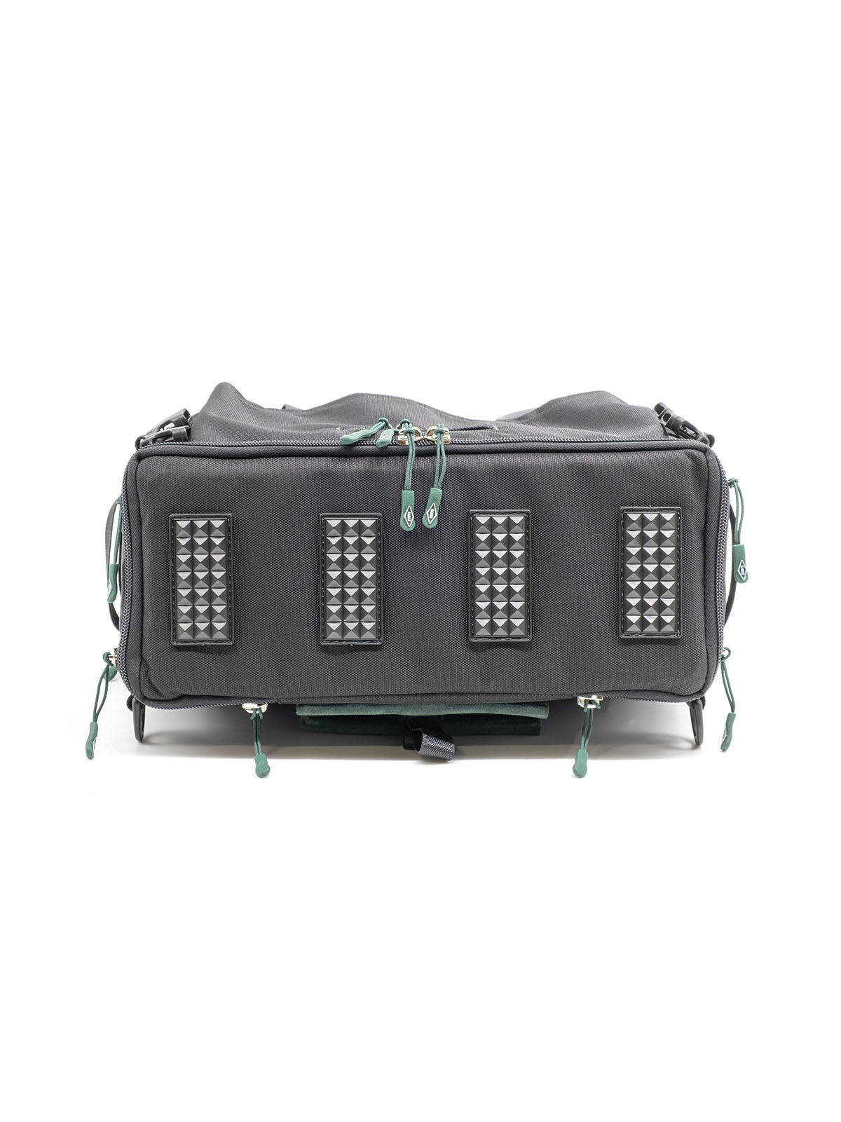 Large audio mixer recorder case front panel with three studded pockets and zip pulls