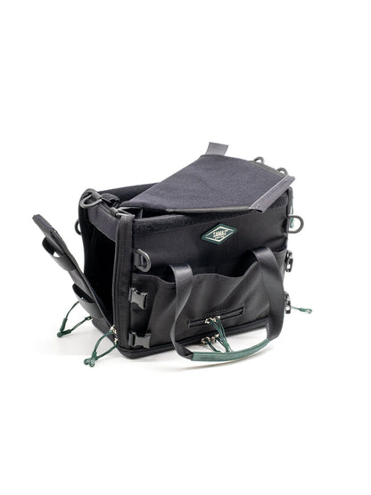 Small audio mixer bag with top mesh panel cover and front strap hardware