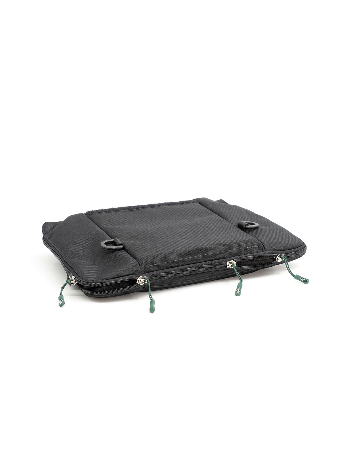 Black mini audio mixer bag with padded top flap, front pocket, and side zippers