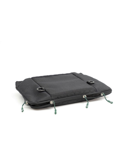 Black mini audio mixer bag with padded top flap, front pocket, and side zippers