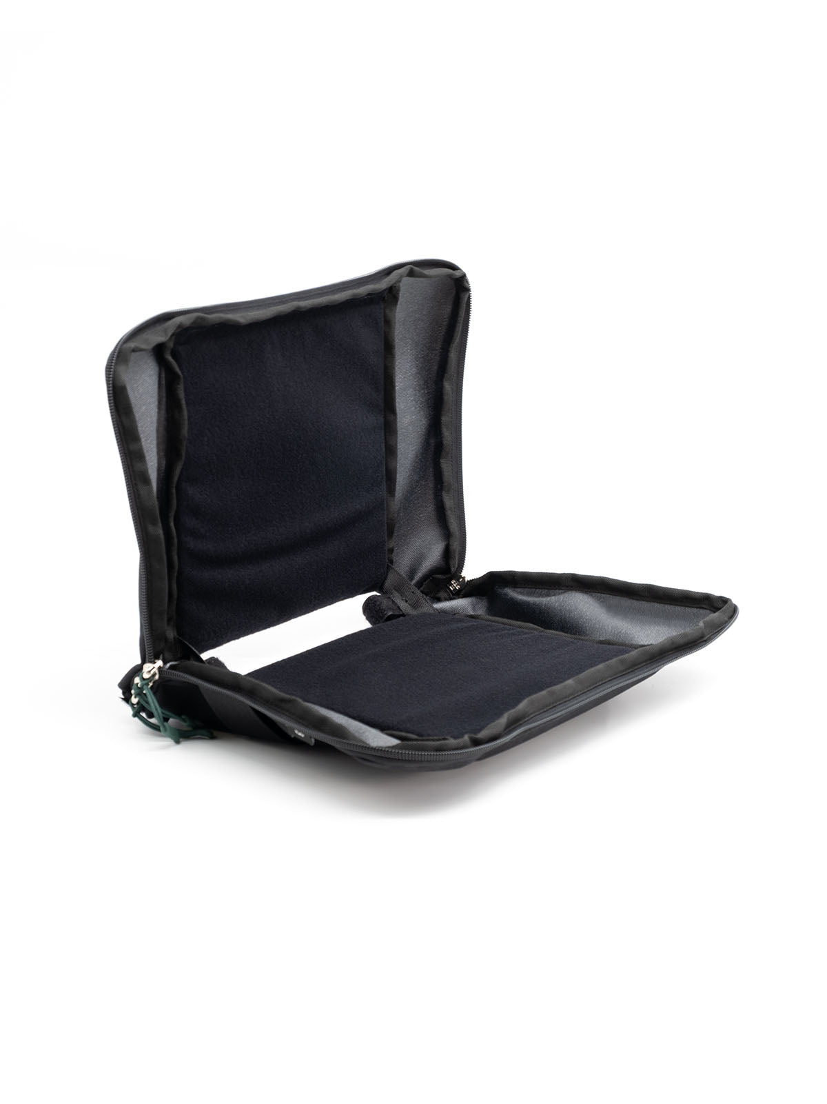 Black mini audio mixer bag opened flat with interior padding and dual side straps