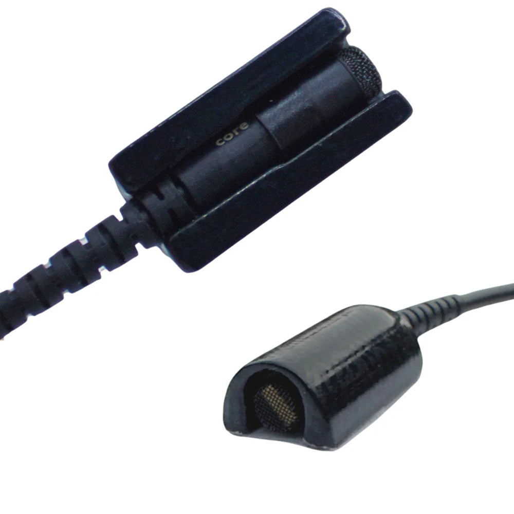 Dark blue lavalier microphone windscreen mount with cable and foam windscreen