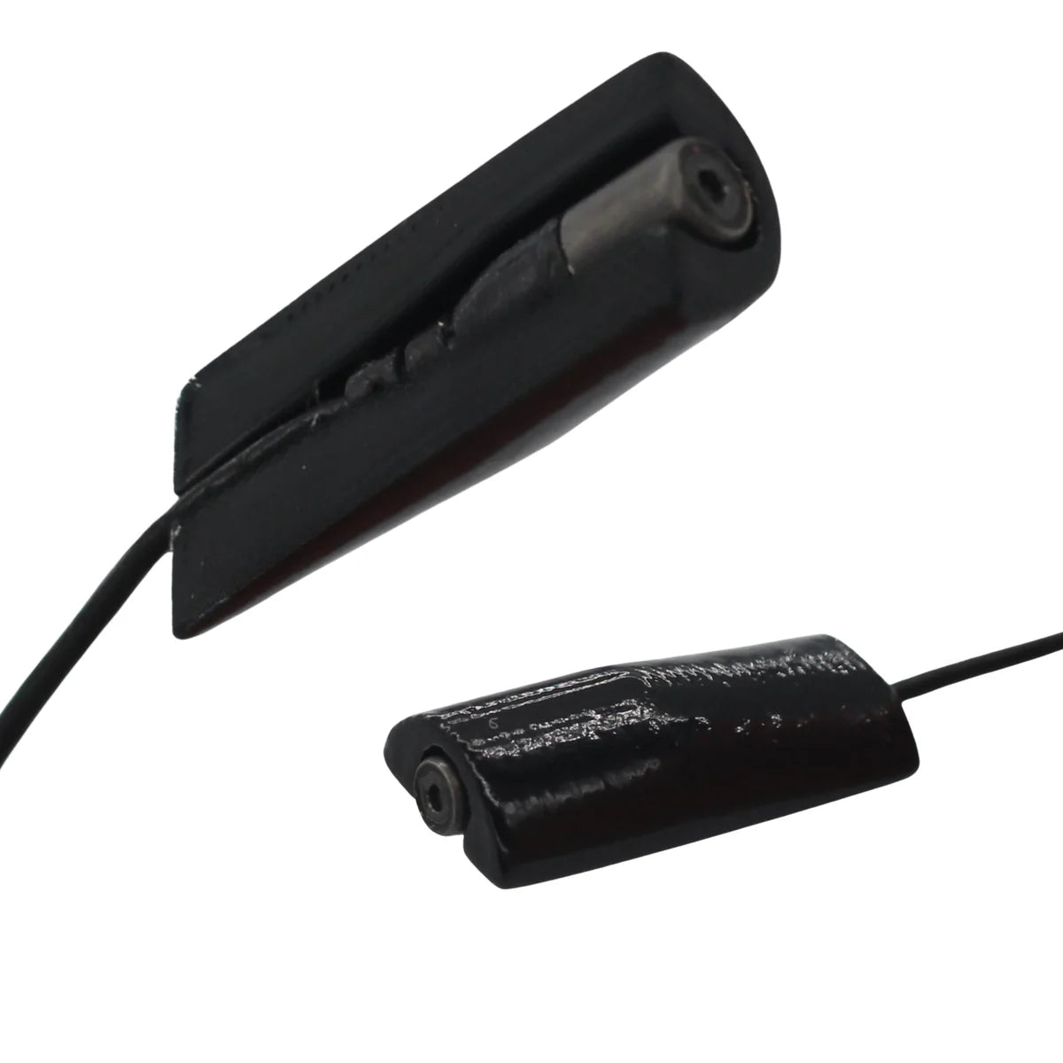 Black lavalier microphone windscreen mount with two-piece holder and cable