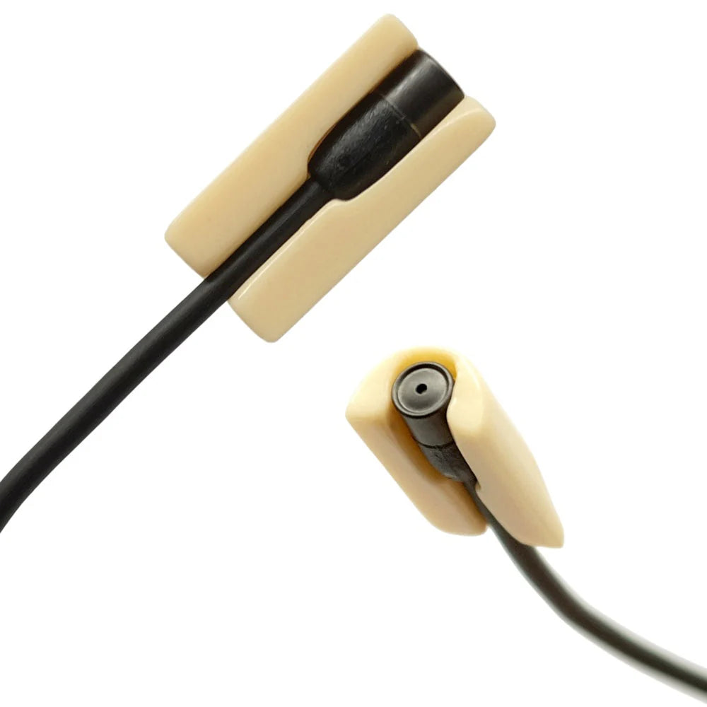 Beige mini microphone mount with black cable and metal clip grommet