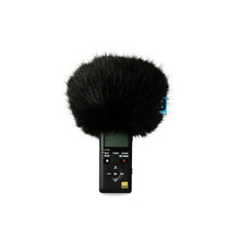 Mini windscreen with black furry cover for handheld digital audio recorder