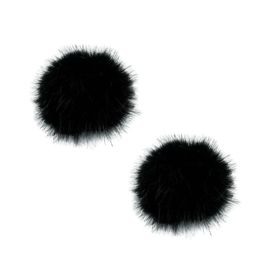 Mini furry windscreen covers (pair), two round black microphone protectors