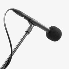 Black foam windscreen fitted on pencil microphone