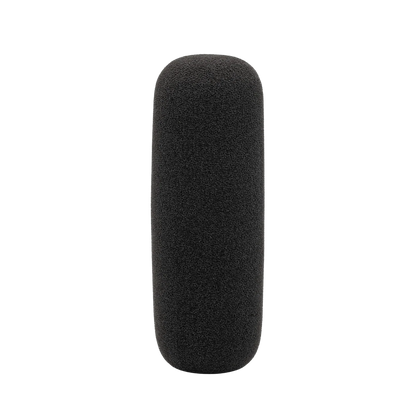Shotgun microphone foam windscreen, dark gray cylindrical sleeve