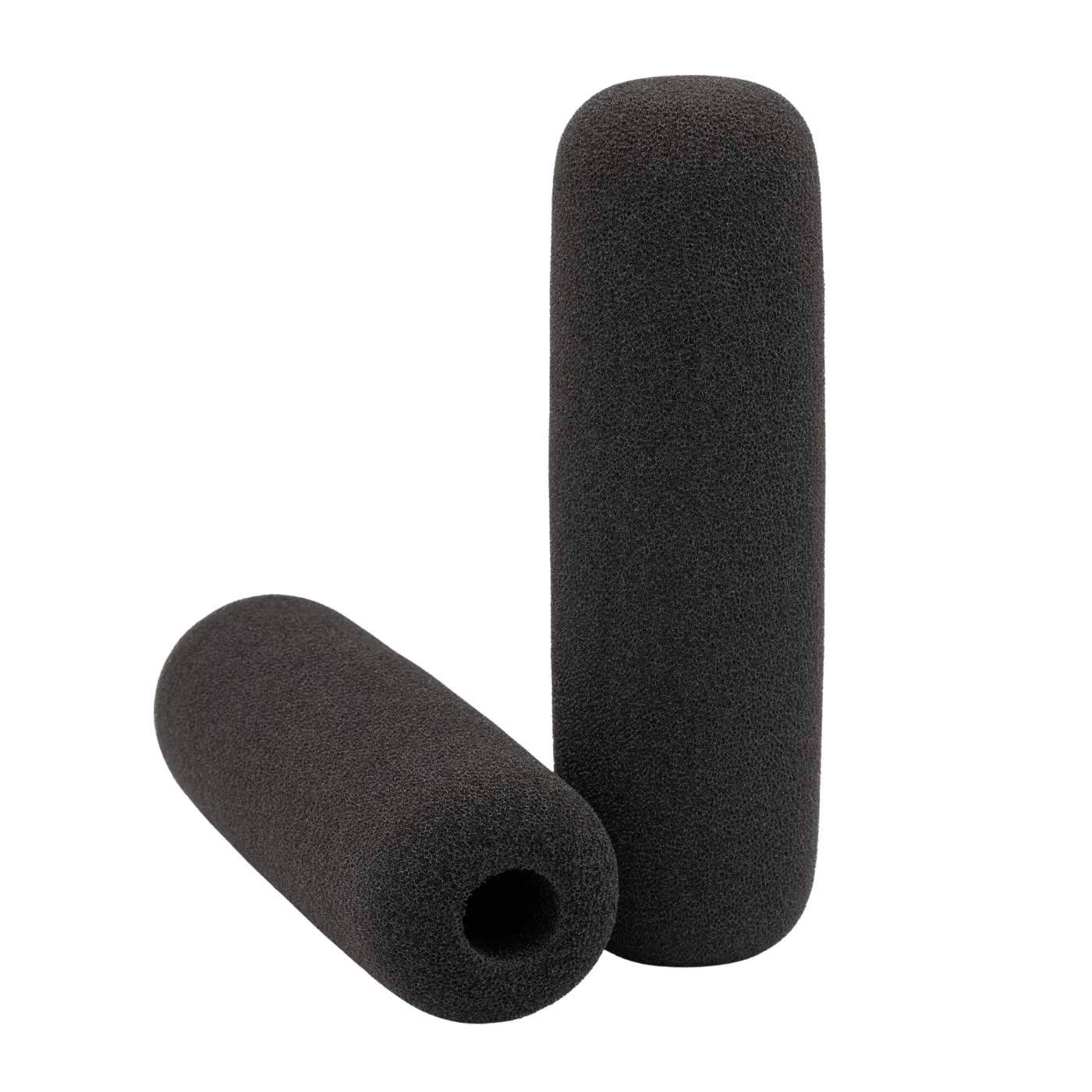 Shotgun microphone foam windscreen with side hole opening, dark gray