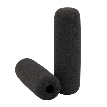 Shotgun microphone foam windscreen with side hole opening, dark gray