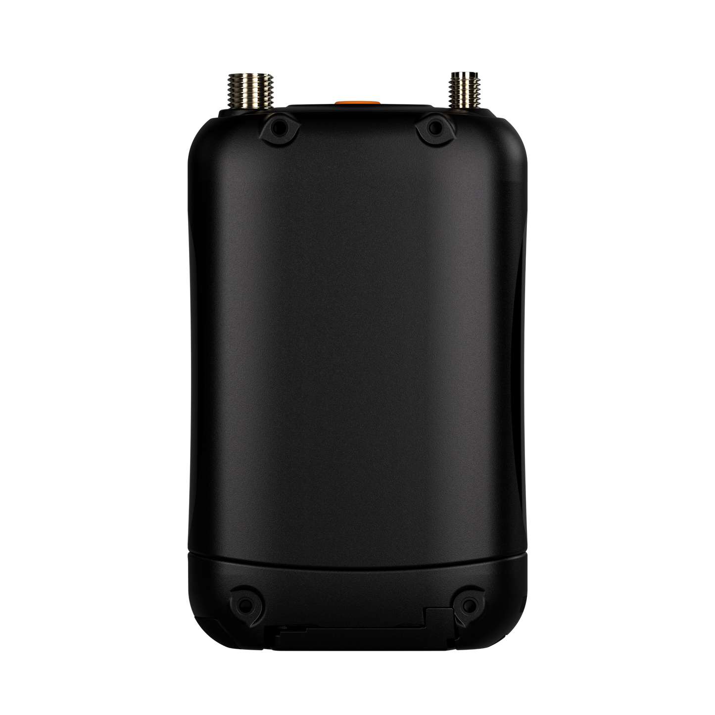 Black mini device with orange indicator and two threaded top ports