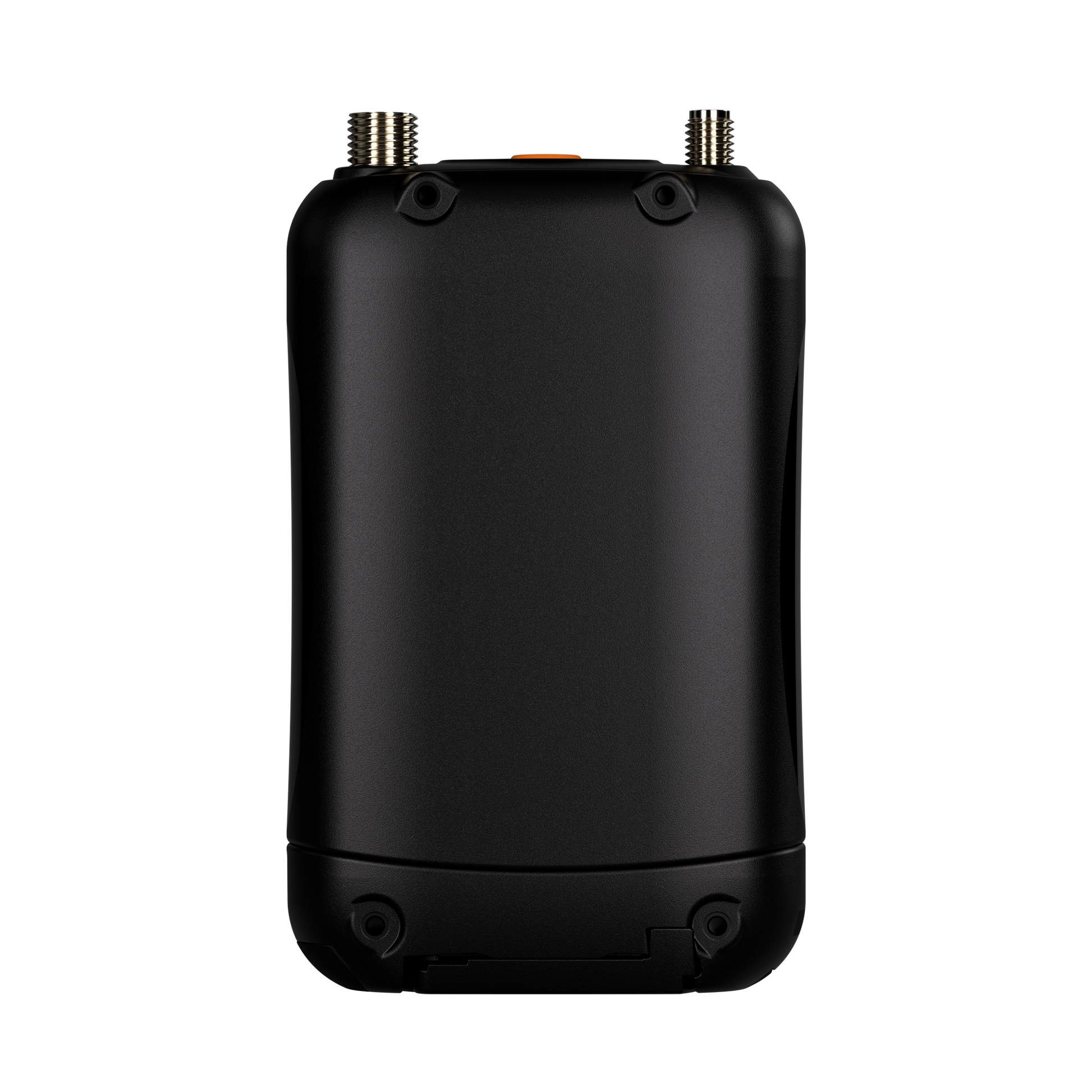 Black mini device with orange indicator and two threaded top ports