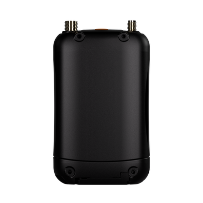 Black mini device with orange indicator and two threaded top ports