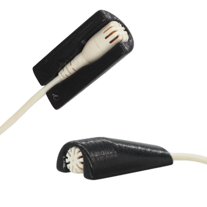 Black lavalier microphone windscreen mount with foam cover and cable connection