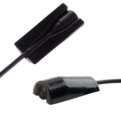 Black lavalier microphone windscreen mount with mesh-covered foam cap and cable