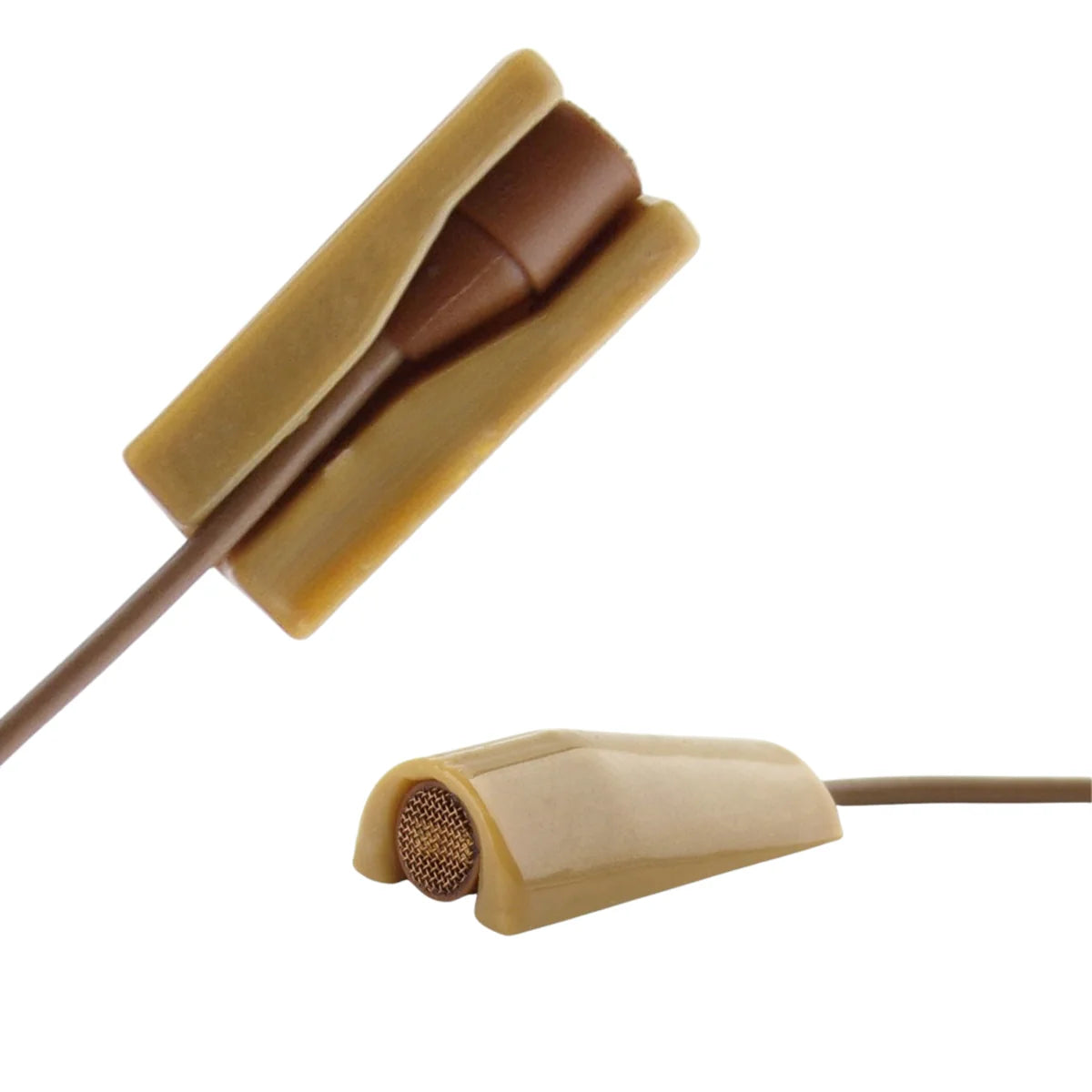 MiniMount microphone clip and foam windscreen, beige mount with tan foam grille