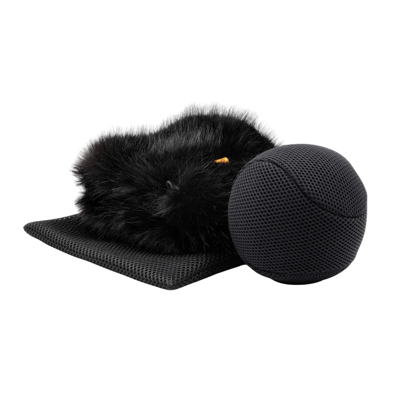 Black perforated spacer ball with fuzzy strap and flat base