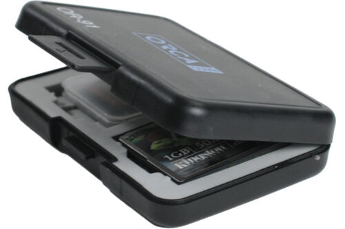 Orca OR-91 memory card organiser case, black hard shell with open card slots