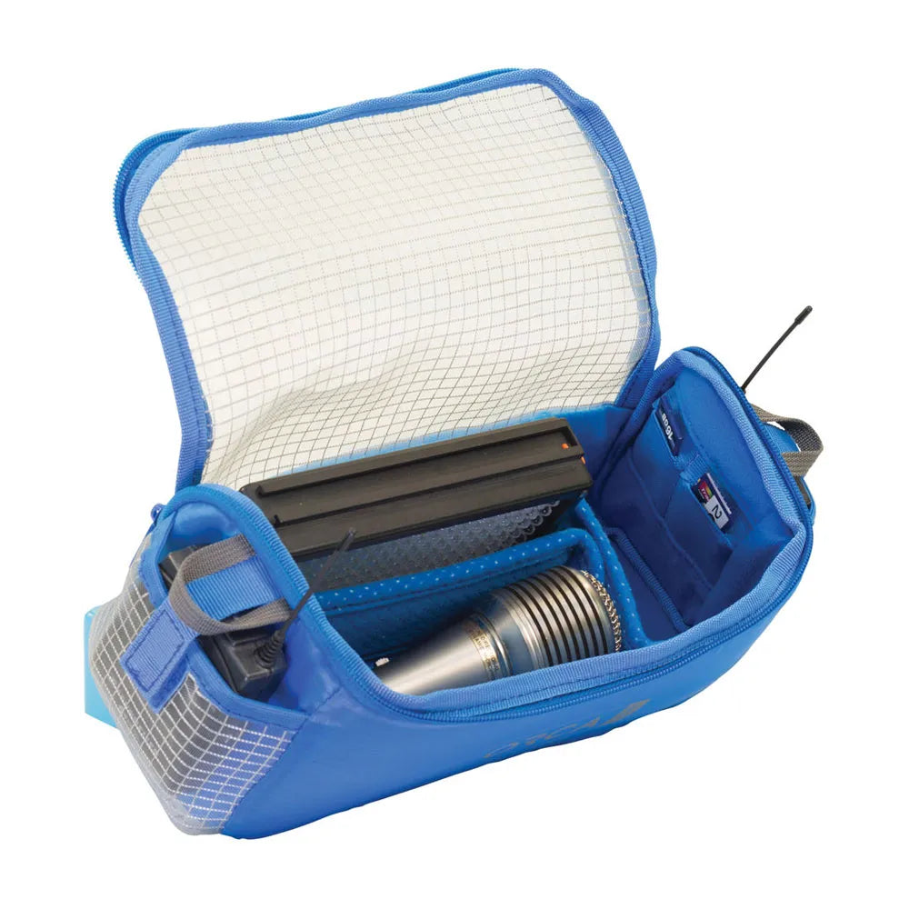 OR-1 accessories pouch, open with blue organizers and elastic loops for small items