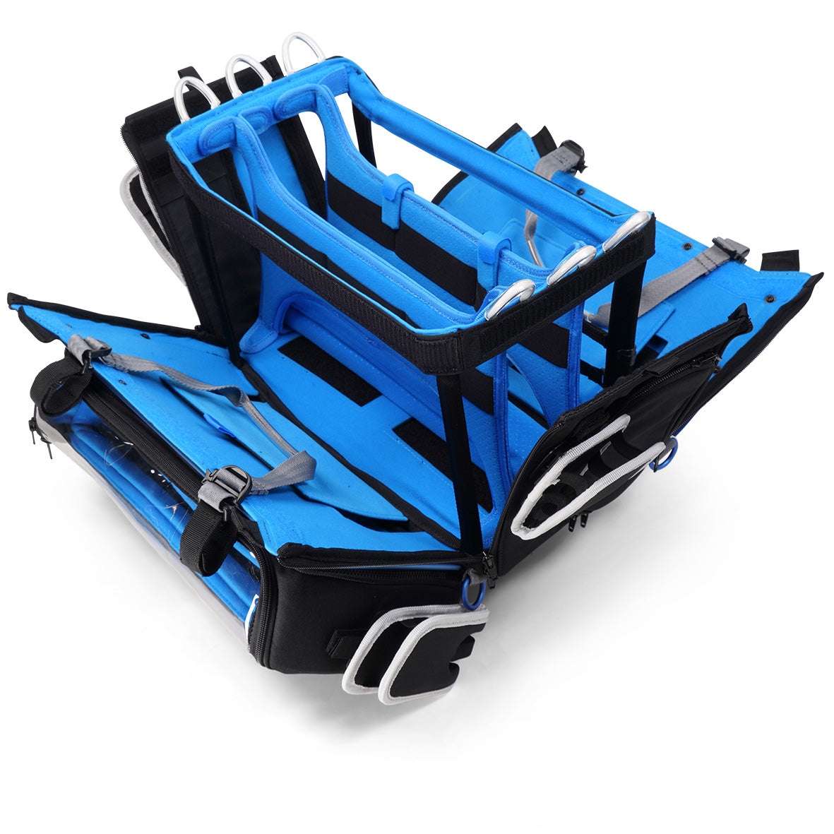 OR-334 audio mixer bag with blue interior supports, black base, and handle attachments