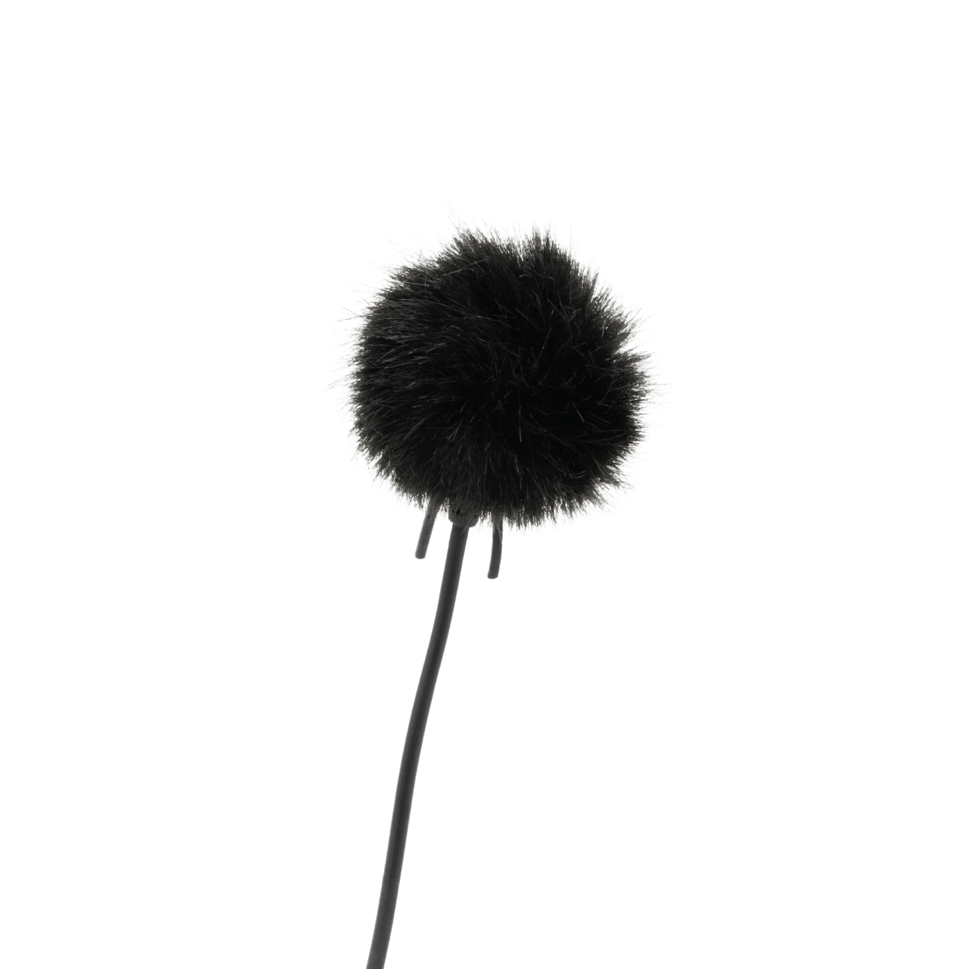 Outdoor mic kit microphone with black fluffy windscreen and three-prong mount