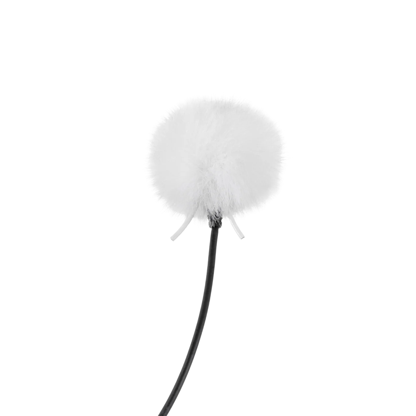 Outdoor mic kit microphone with white fluffy windscreen and three-prong mount