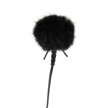 Outdoor mic kit microphone with black windscreen and coiled cable connector