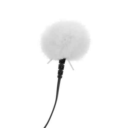 Outdoor mic kit microphone with white windscreen and coiled cable connector