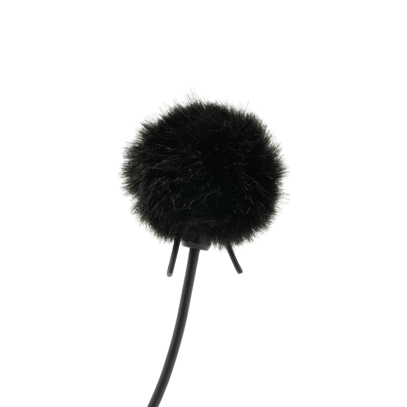 Outdoor mic kit microphone with black windscreen and black base, three prongs