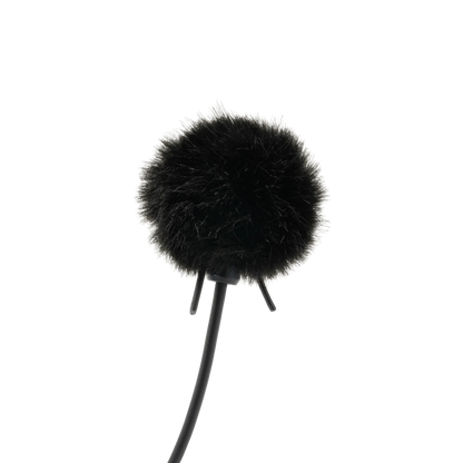 Outdoor mic kit microphone with black windscreen and black base, three prongs