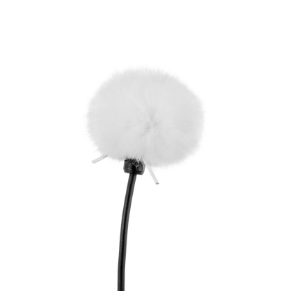 Outdoor mic kit microphone with white windscreen and black base, three prongs