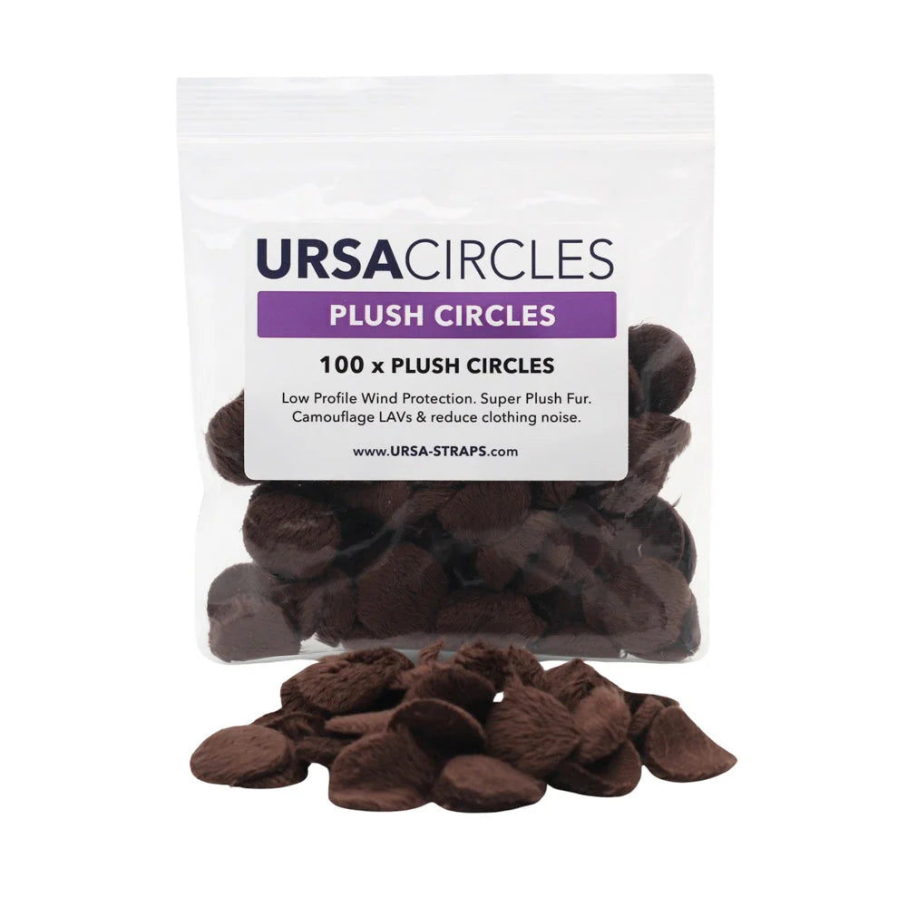 Brown plush circle wind protection pieces, 100-pack in clear bag