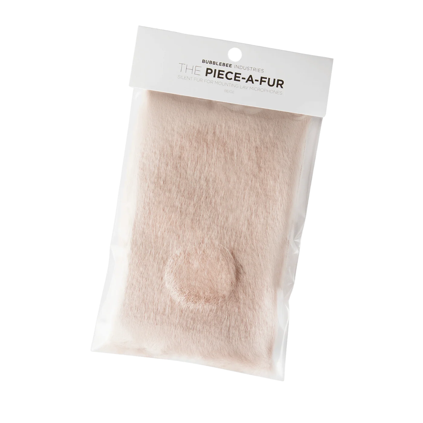 Beige faux fur patch with adhesive backing and round cutout for mounting