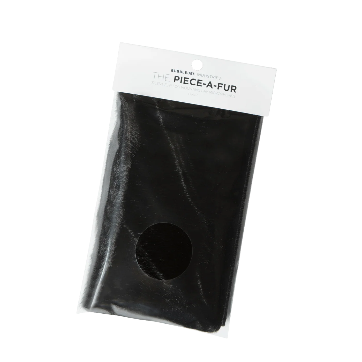 Black faux fur patch with adhesive backing and round cutout for mounting