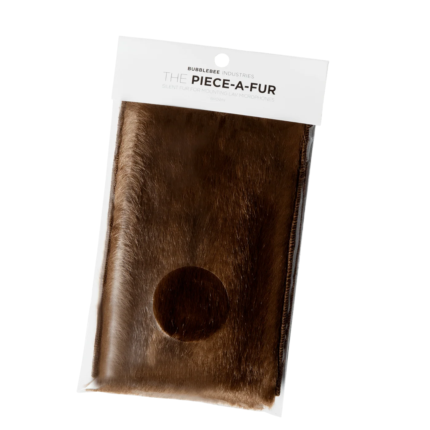 Brown faux fur patch with adhesive backing and round cutout for mounting