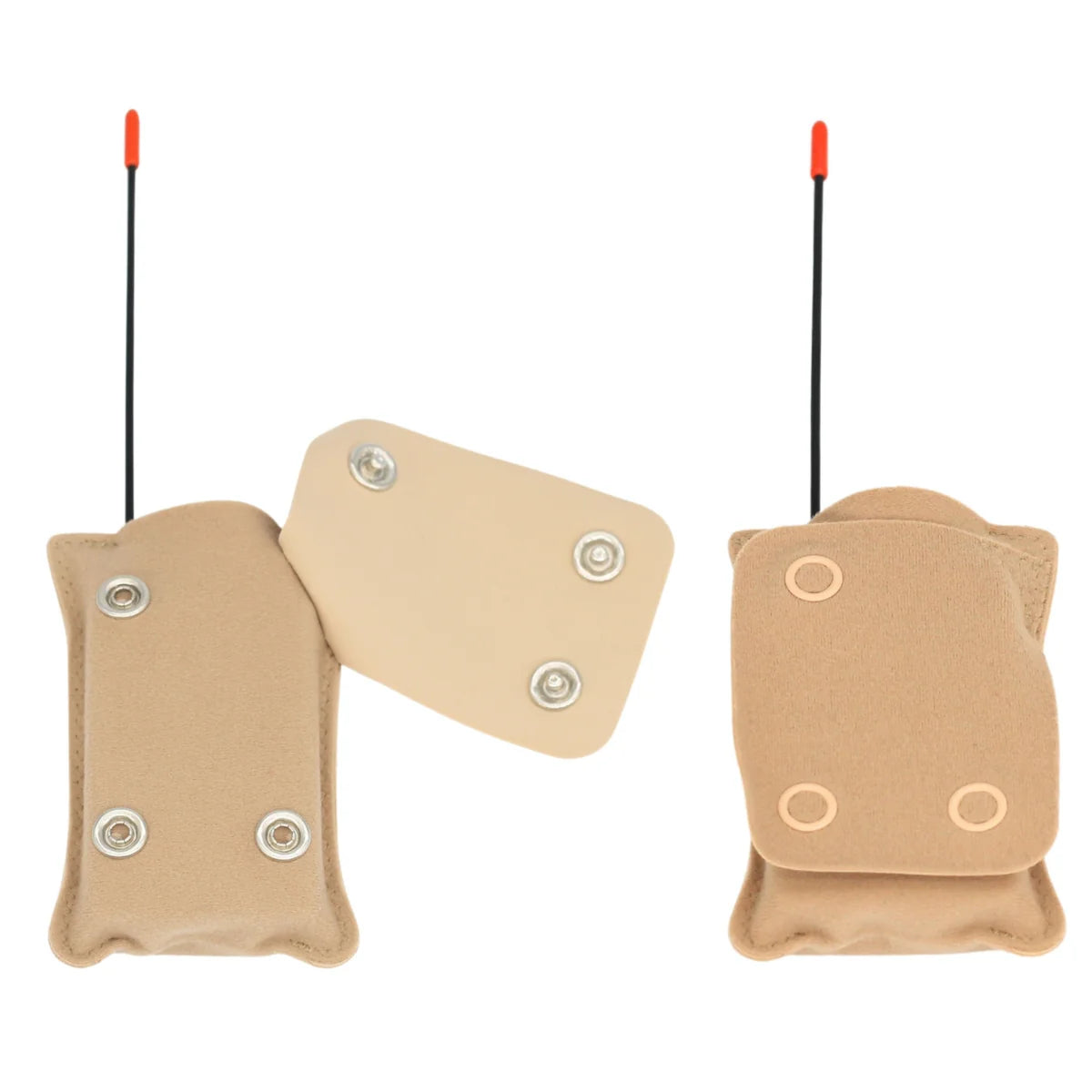 Set of beige popper pouches with snap buttons, small fabric cases for mounting