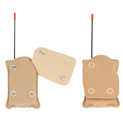 Set of beige popper pouches with snap buttons, small fabric cases for mounting