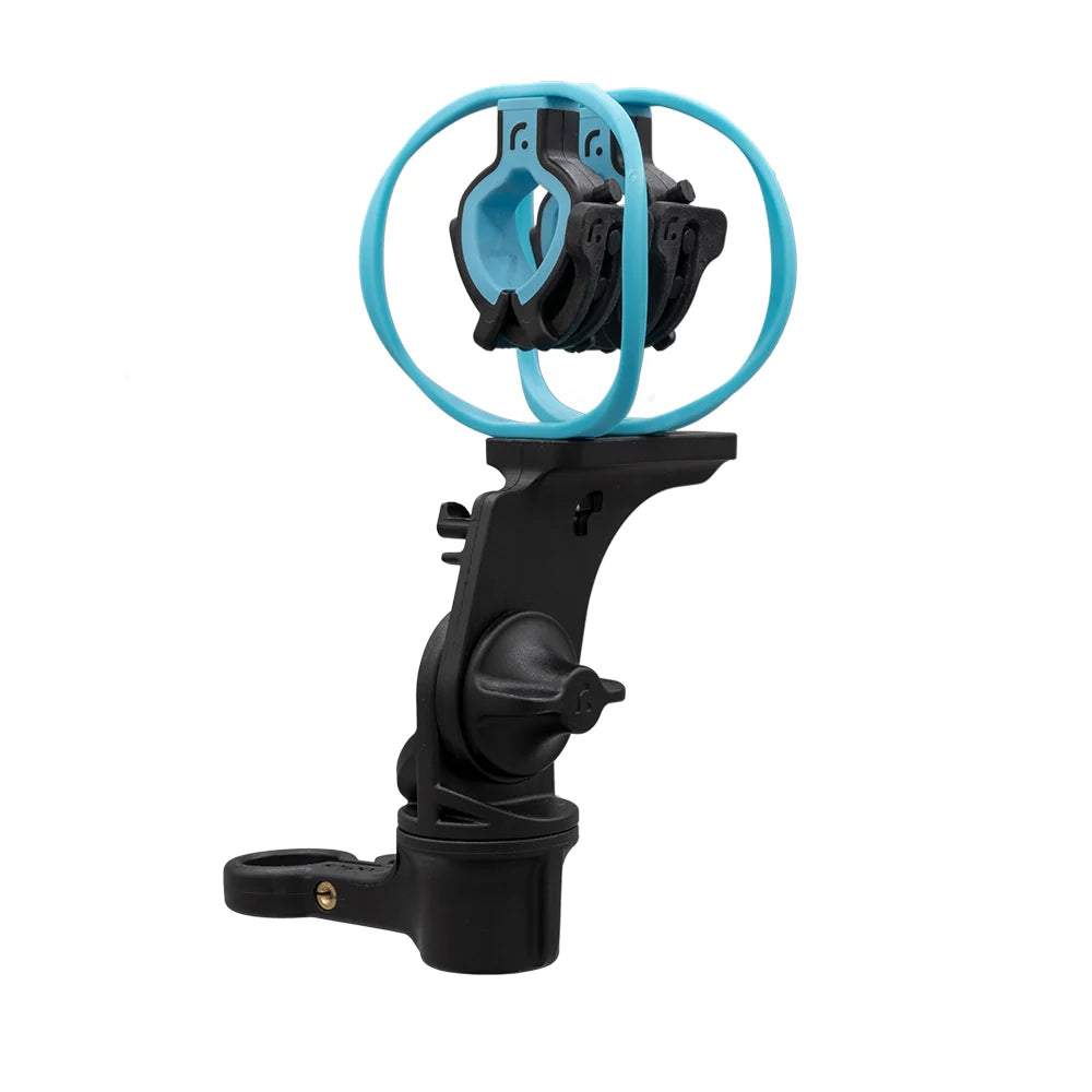 Shock mount with blue circular frame and angled boom arm