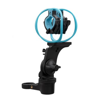 Shock mount with blue circular frame and angled boom arm