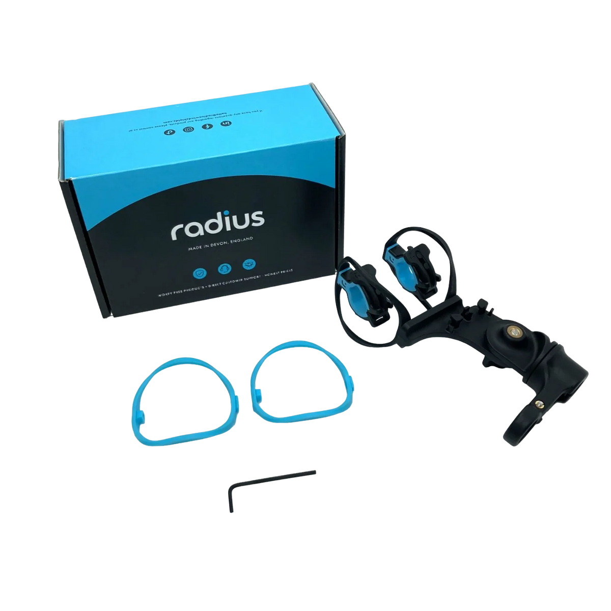 Shock mount kit with blue isolator rings, black frame, base, and mounting hardware