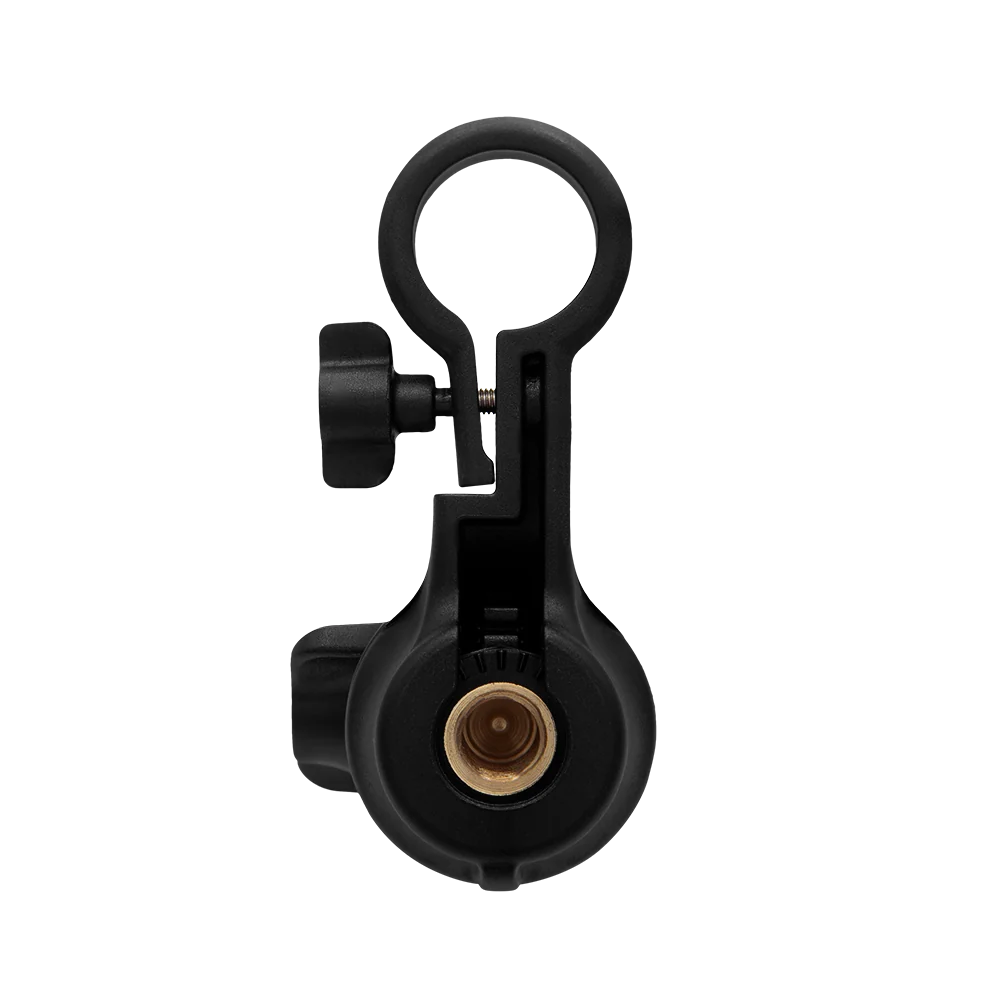 Black shock mount with threaded socket and 3-pin XLR cable