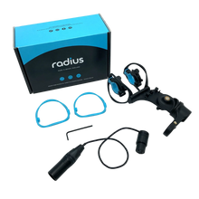 Radius packaged shock mount kit with black parts and blue cable loops
