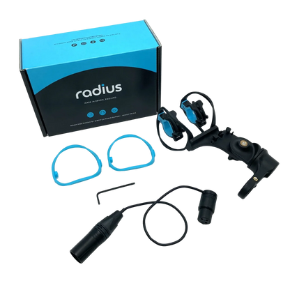 Radius packaged shock mount kit with black parts and blue cable loops