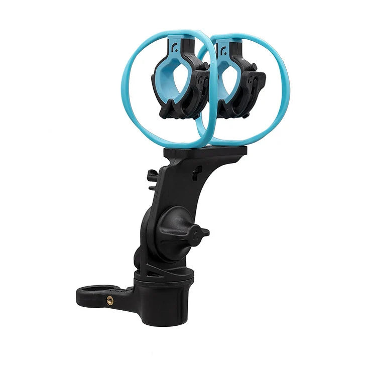 Black microphone shock mount with twin clips and blue wire frame