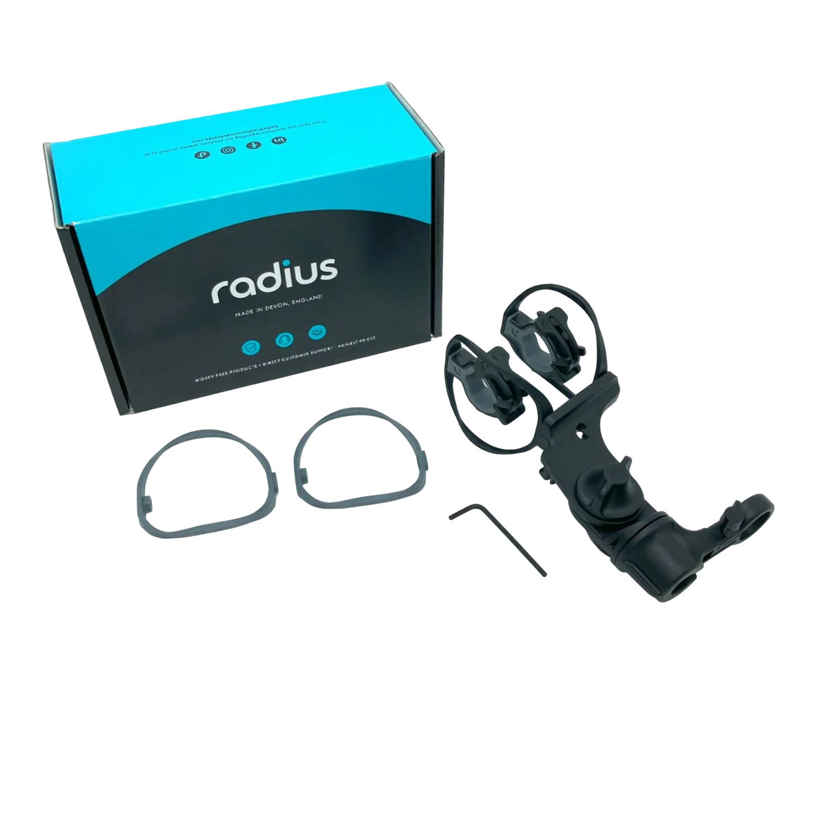 RAD-1 shock mount kit with circular cradle, straps, and included parts