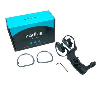 RAD-1 shock mount kit with circular cradle, straps, and included parts