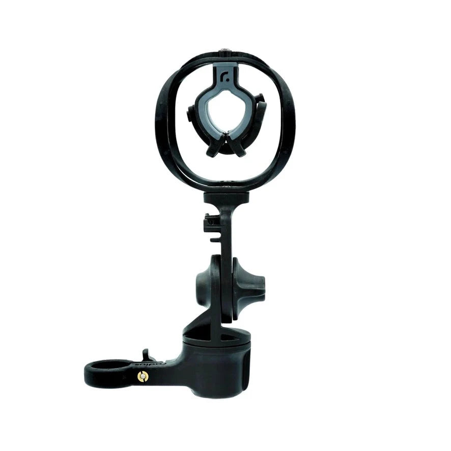 Dark shock mount with circular yoke, side brackets, and clamp handle