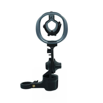 Black microphone shock mount with gray circular shock ring and bracket