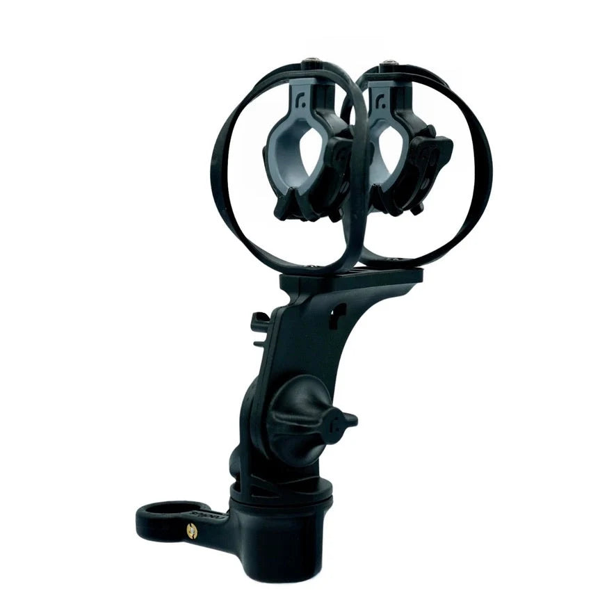Dark shock mount with twin shock arms and integrated base ring