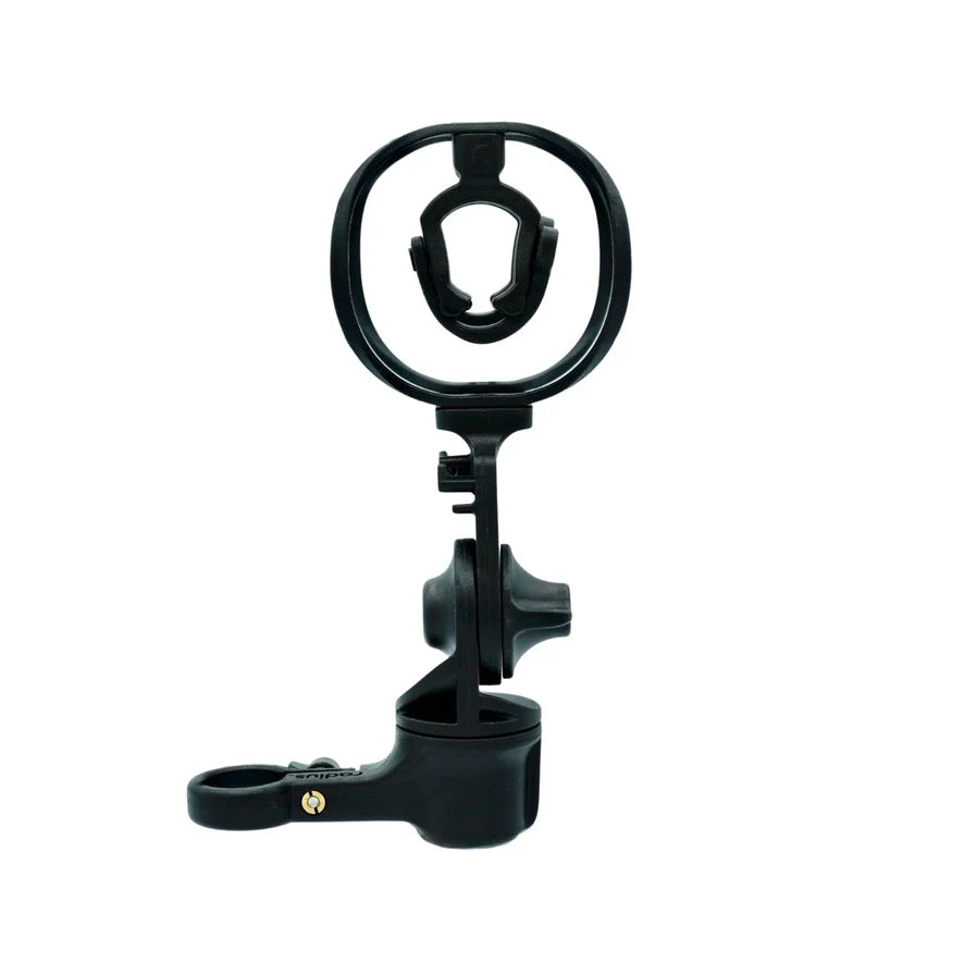 Black microphone shock mount with circular suspension ring and base handle